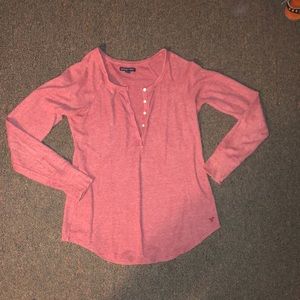 Long-Sleeve AE Pink Quarter-Button Thermal